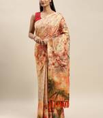 Yellow & Beige Art Silk Printed Maheshwari Saree