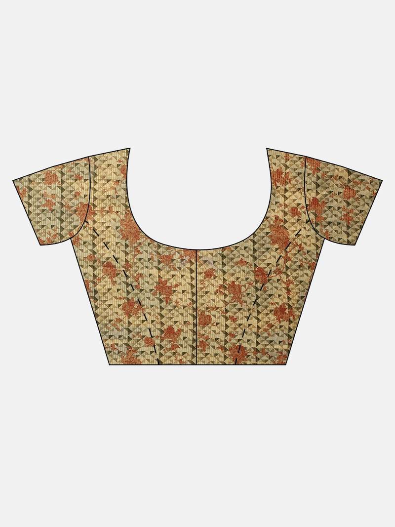 Yellow & Beige Art Silk Printed Maheshwari Saree