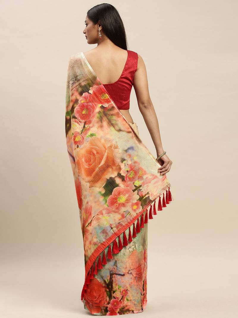 Multicoloured Art Silk Printed Maheshwari Saree