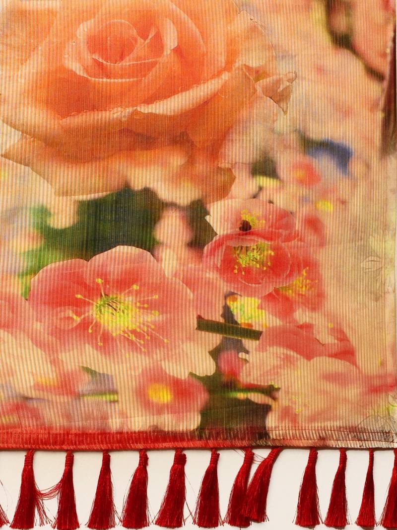 Multicoloured Art Silk Printed Maheshwari Saree