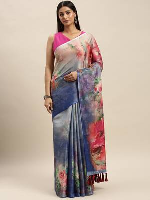 Blue Art Silk Printed Maheshwari Saree 1