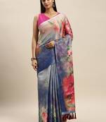 Blue Art Silk Printed Maheshwari Saree