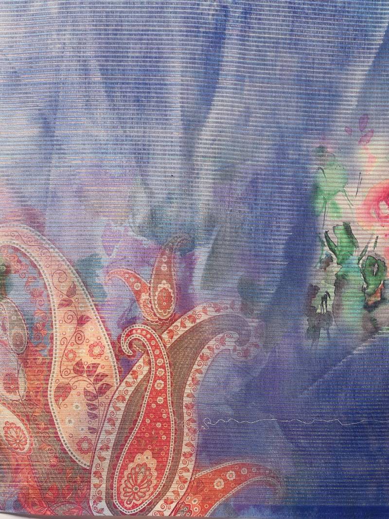 Blue Art Silk Printed Maheshwari Saree