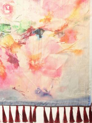 Blue Art Silk Printed Maheshwari Saree 4