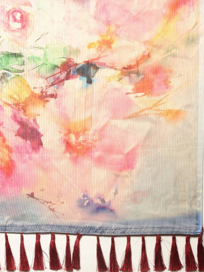 Blue Art Silk Printed Maheshwari Saree