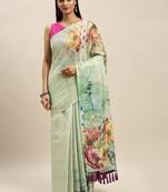 Turquoise Blue Art Silk Printed Maheshwari Saree