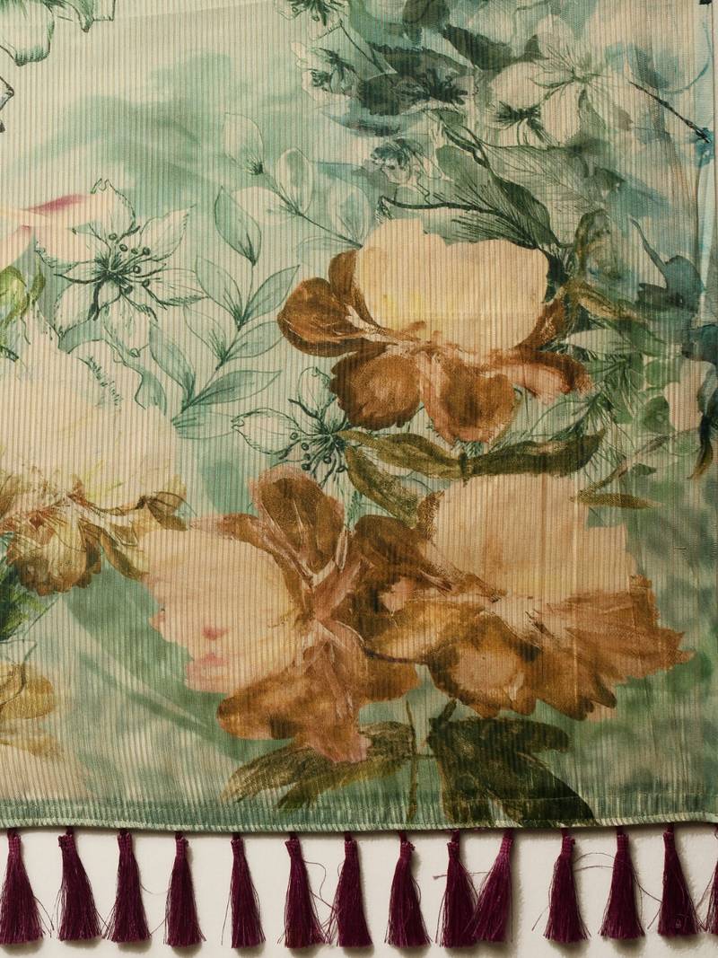 Turquoise Blue Art Silk Printed Maheshwari Saree