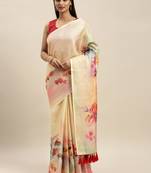 Cream-Coloured Art Silk Printed Maheshwari Saree