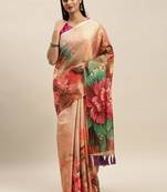 Camel Brown Art Silk Printed Maheshwari Saree