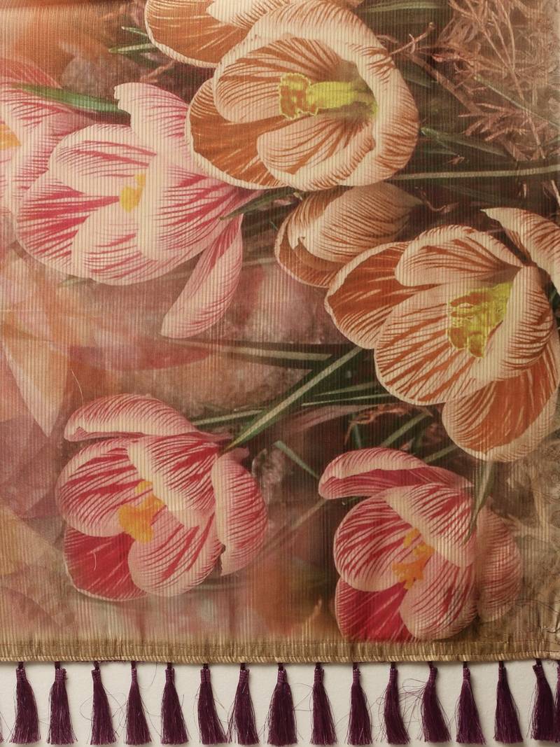 Camel Brown Art Silk Printed Maheshwari Saree