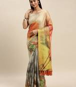 Orange & Beige Art Silk Printed Maheshwari Saree