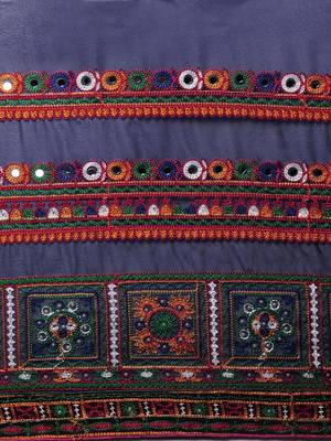 Navy Blue & Orange Pure Georgette Kutchi Embroidered Bandhani Saree 3