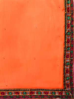 Navy Blue & Orange Pure Georgette Kutchi Embroidered Bandhani Saree 4