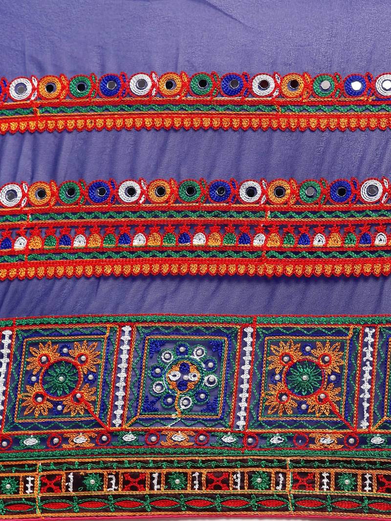 Navy Blue & Orange Pure Georgette Embroidered Bandhani Saree