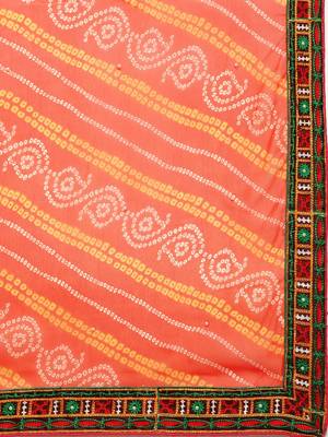 Navy Blue & Orange Pure Georgette Embroidered Bandhani Saree 4