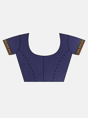 Navy Blue & Orange Pure Georgette Embroidered Bandhani Saree 5