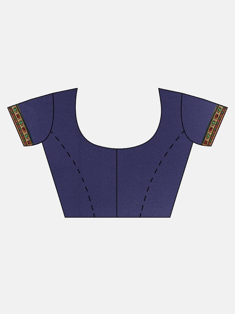 Navy Blue & Orange Pure Georgette Embroidered Bandhani Saree