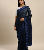 Navy Blue Embellished Poly Georgette Saree