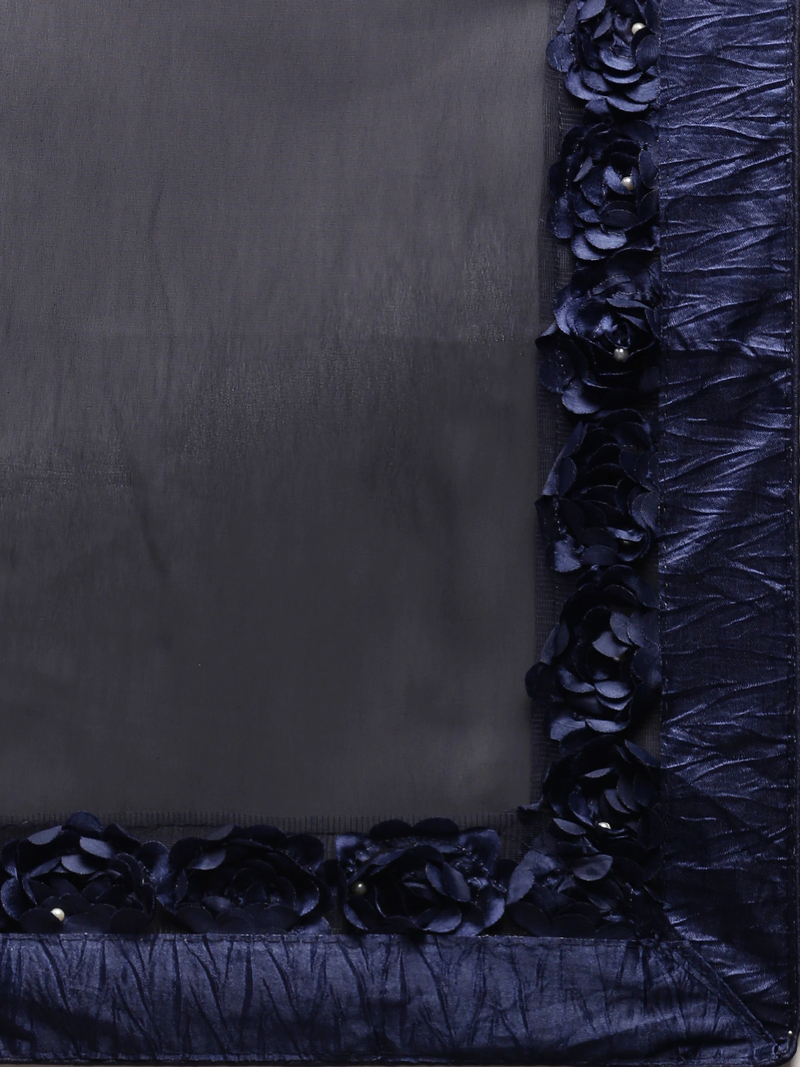 Navy Blue Embellished Poly Georgette Saree