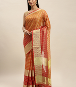 Orange & Red Supernet Checked Kota Saree