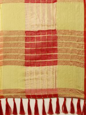 Orange & Red Supernet Checked Kota Saree 4