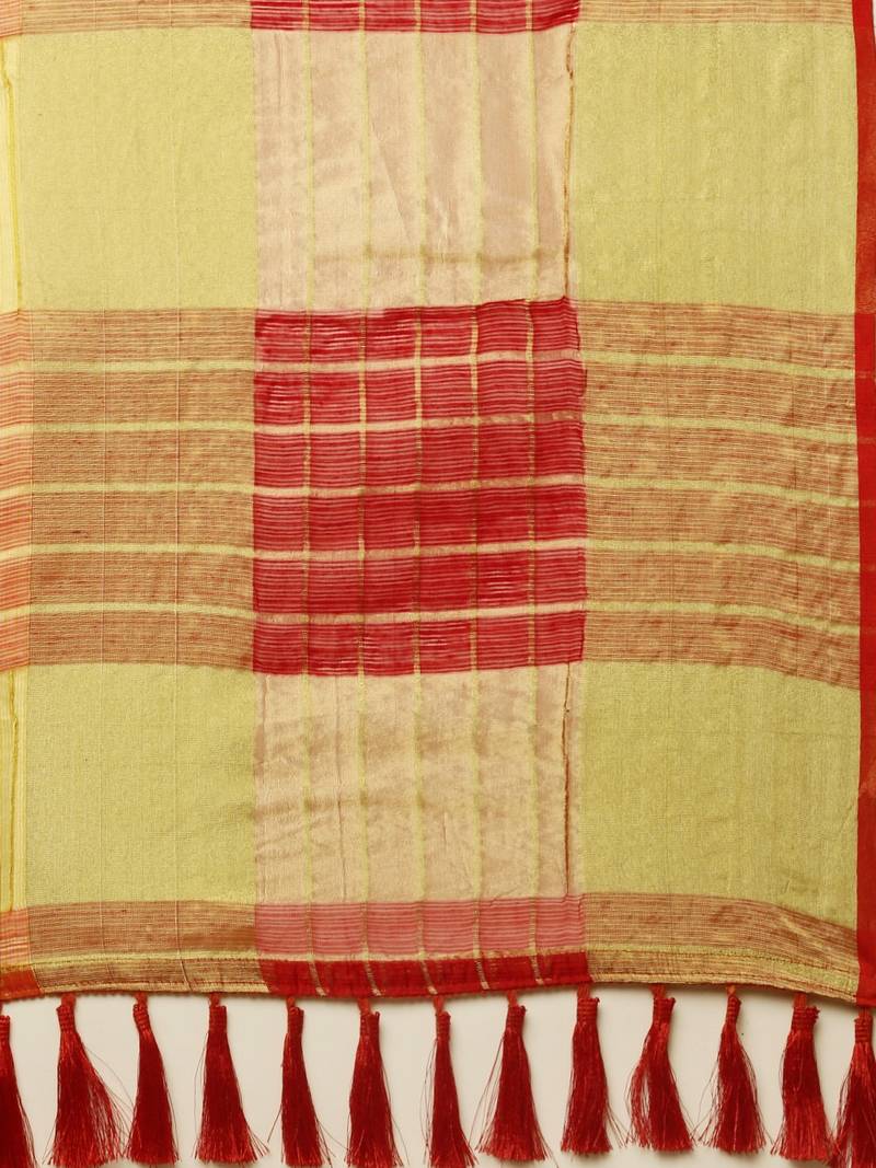 Orange & Red Supernet Checked Kota Saree