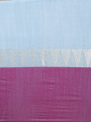 Blue & Pink Linen Blend Solid Banarasi Saree 3