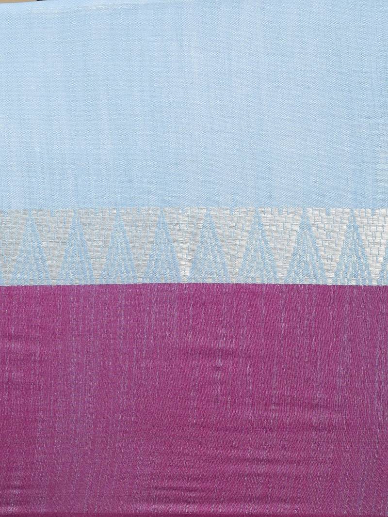 Blue & Pink Linen Blend Solid Banarasi Saree