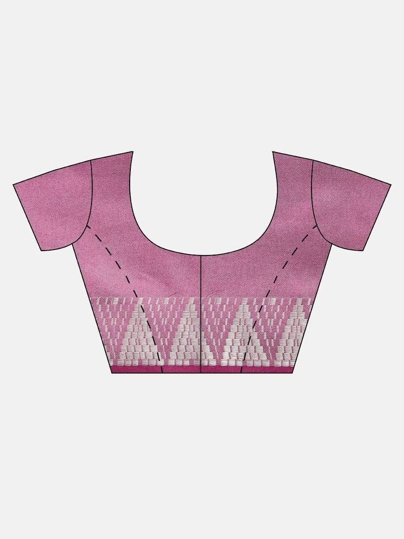 Blue & Pink Linen Blend Solid Banarasi Saree