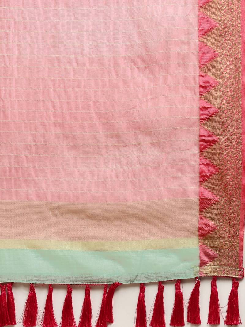 Sea Green & Pink Supernet Solid Kota Saree