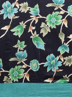 Navy Blue & Green Linen Blend Printed Chanderi Saree 3