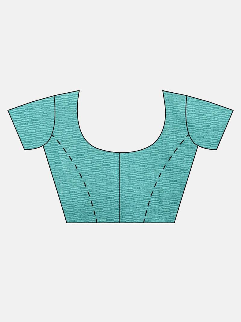 Navy Blue & Green Linen Blend Printed Chanderi Saree