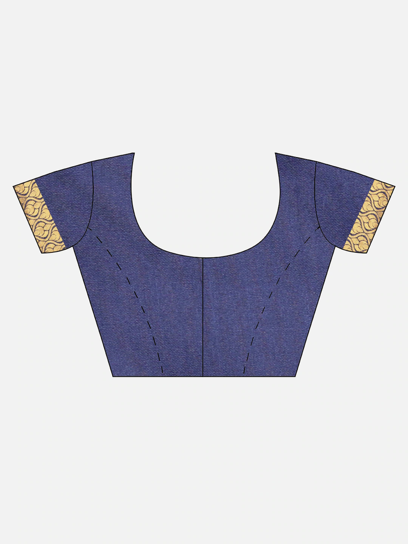 Navy & Beige Silk Cotton Printed Banarasi Saree