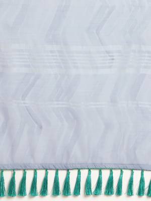 Blue & White Linen Blend Printed Banarasi Saree 4