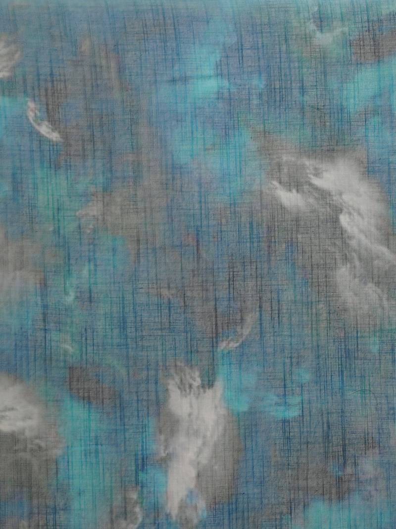 Teal Blue & Grey Linen Blend Printed Banarasi Saree