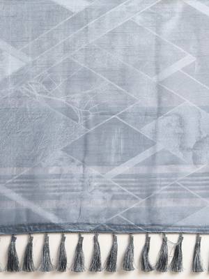 Blue & Beige Linen Blend Printed Banarasi Saree 4