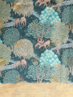 Teal Blue & Golden Silk Blend Kalamkari Printed Saree 3