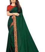 Dark Green Vichitra Silk Fancy lace Bollywood saree With Jacquard Blouse Piece.