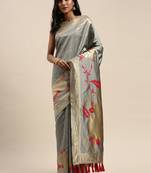 Grey & Gold-Toned Silk Blend Woven Design Banarasi Saree