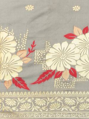 Grey & Gold-Toned Silk Blend Woven Design Banarasi Saree 3