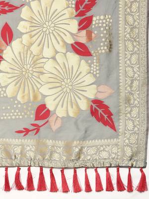 Grey & Gold-Toned Silk Blend Woven Design Banarasi Saree 4