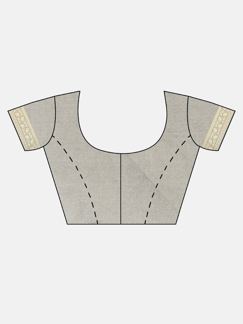 Grey & Gold-Toned Silk Blend Woven Design Banarasi Saree