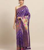 Purpel Colour Kanjeevaram Kanan Weeding Geometric Ikkat Zari Print Saree
