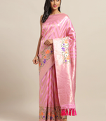 Pink & Gold-Toned Silk Cotton Woven Design Banarasi Saree