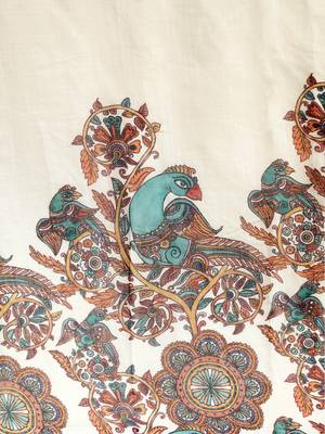 Cream-Coloured & Brown Linen Blend Ethnic Printed Saree 3