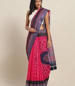 Pink & Blue Cotton Blend Printed Bandhani Saree