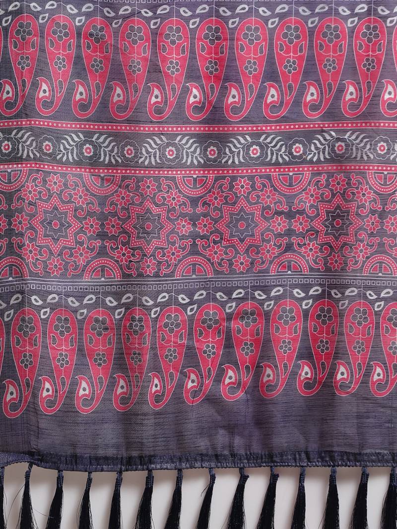 Pink & Blue Cotton Blend Printed Bandhani Saree