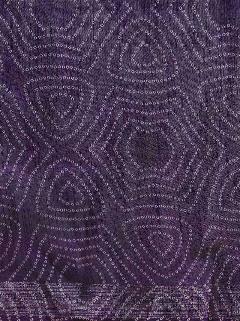 Purple & White Cotton Blend Printed Bandhani Saree