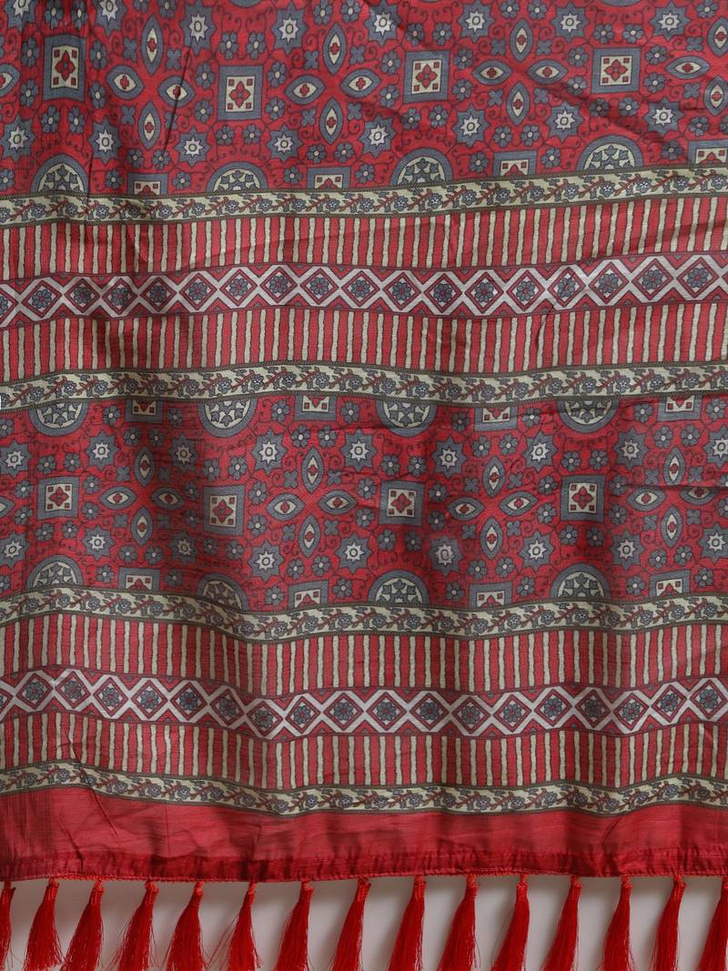 Purple & White Cotton Blend Printed Bandhani Saree