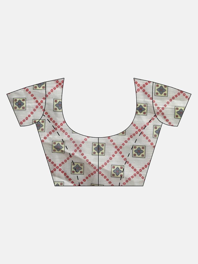 Purple & White Cotton Blend Printed Bandhani Saree